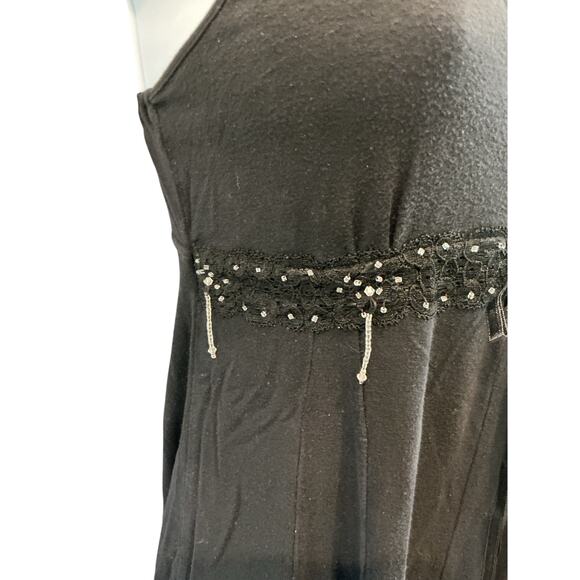Vintage Womens Y2K Fairy Babydoll Tank Top M Black Embellished Lace Trim Gothic - Picture 7 of 9